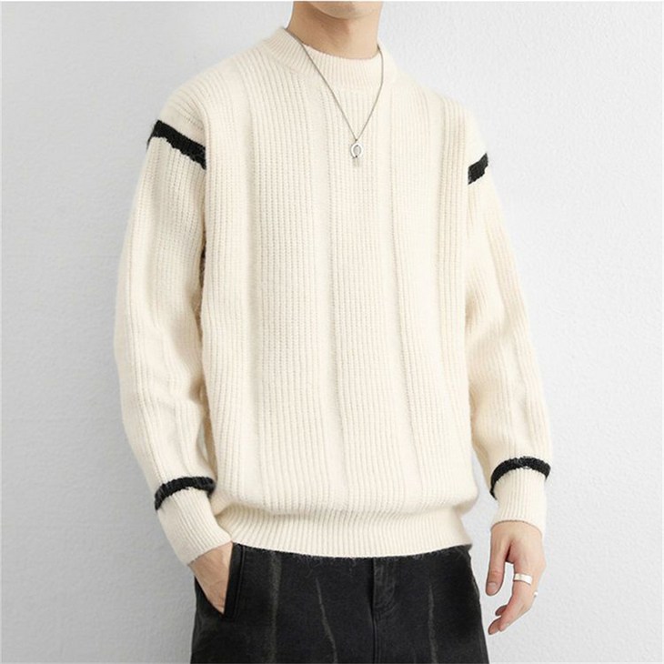 겨울 남성용 오버핏 도톰 반폴라 스웨터 니트 wxy