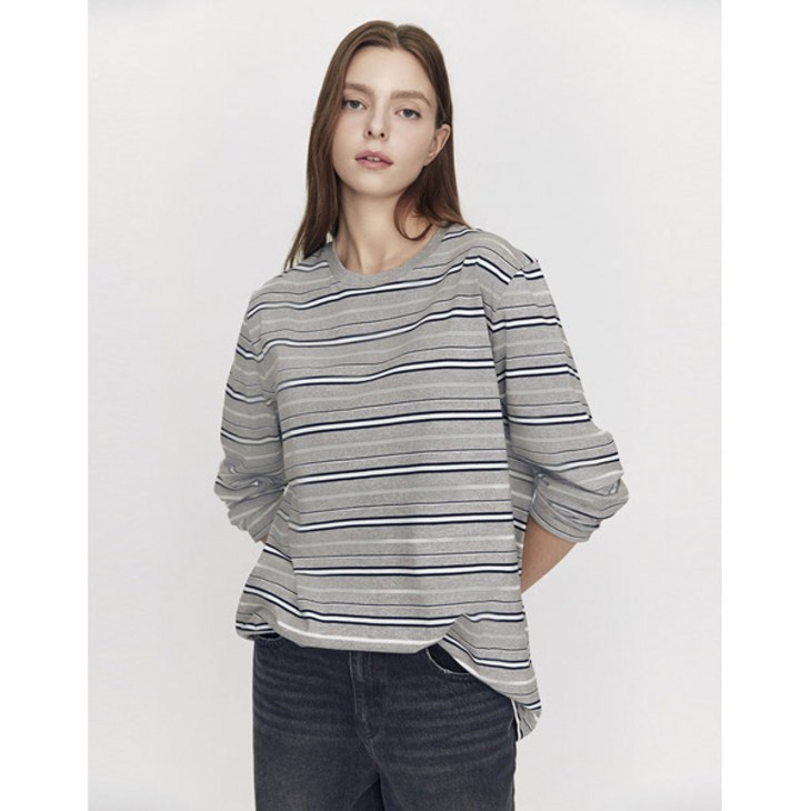 지오다노티셔츠 여성 멀티 스트라이프 루즈핏 줄무늬 롱슬리브 긴팔티 325909