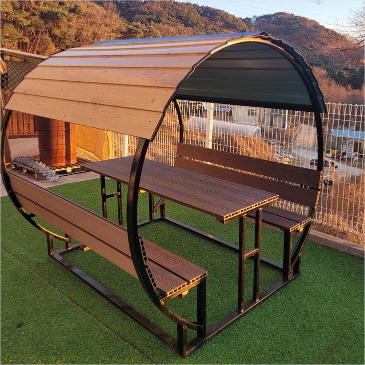 원두막 6인용 야외테이블 야외벤치 테이블 전원생활용품 원형지붕 파고라형 벤치 착불용달