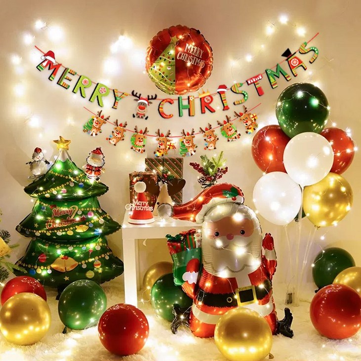 Hyades  크리스마스 앵두전구 은박풍선 장식  가랜드 세트