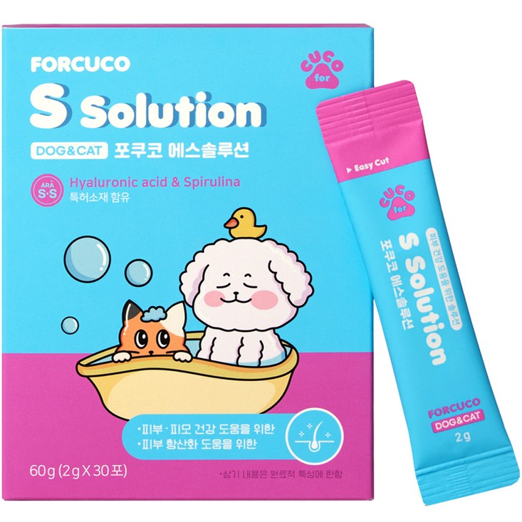 포쿠코 강아지 고양이 에스솔루션 피부 피모 영양제 2g x 30p, 1개, 피부 피모 영양제, 피부모질에 도움