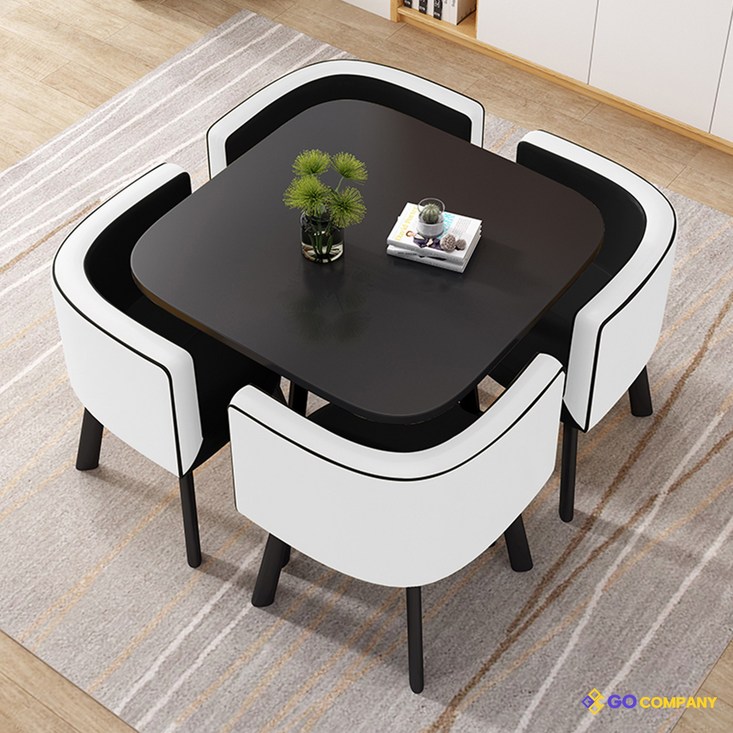 GoCo 감성 인테리어 4인용 티 테이블 세트 원목 의자포함 식탁 원형 카페 둥근모서리