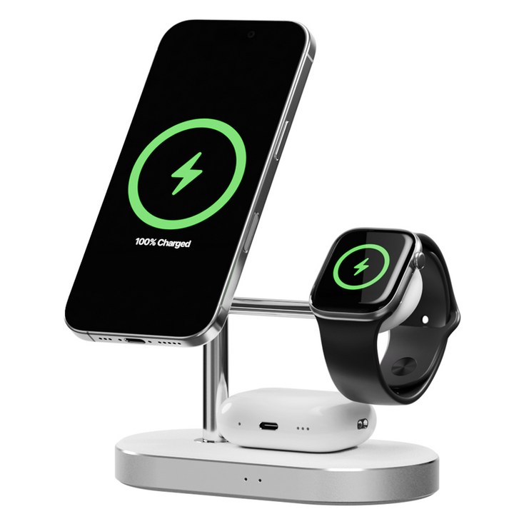 신지모루 Qi2 3in1 M트리 터보 맥세이프 초고속 무선충전 아이폰 애플워치 거치대, 화이트, 1개