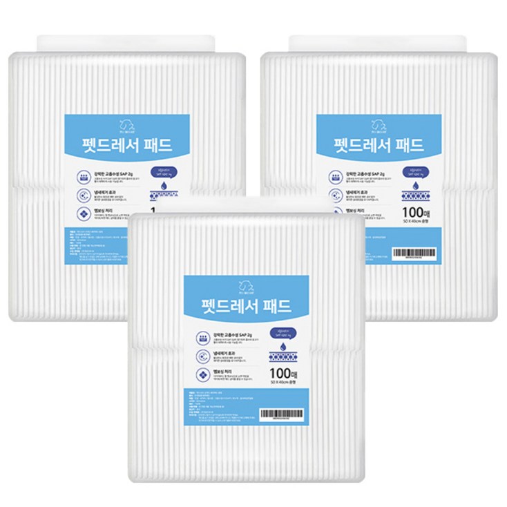 펫드레서 반려견 배변패드 절약형 무향 15g, 100개입, 3개