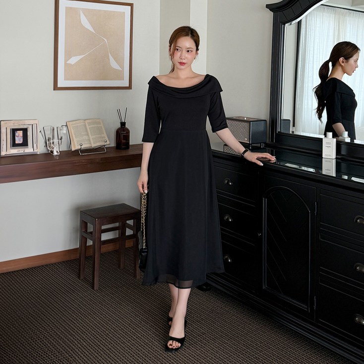 이블렛 케므아 오프숄더 오간자 롱원피스