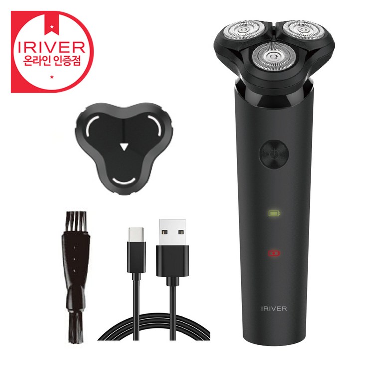 아이리버 IYS200 휴대용 충전식 전기 면도기 전동 전자 자동 건식 여행용 C타입충전 LED충전표시등 마그네틱 3방향 플로팅헤드 듀얼블레이드 탈부착 원클릭작동 헤드보호캡, 블랙