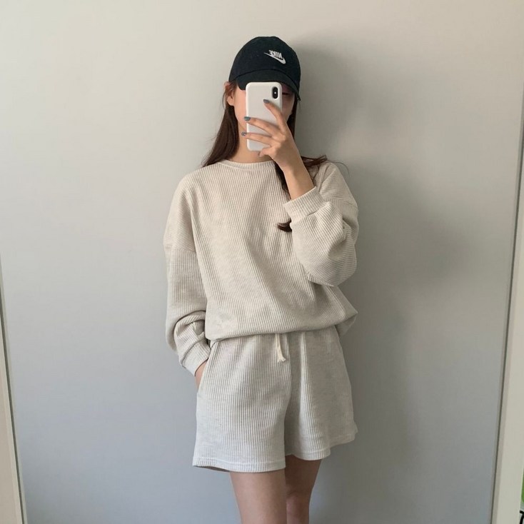 리숍 레프트 와플 반바지 세트2Color