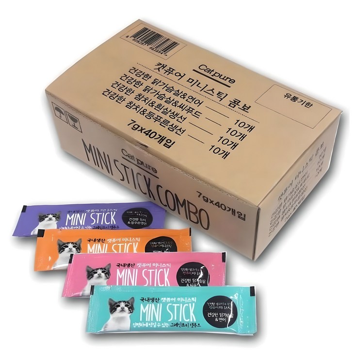 캣퓨어 미니스틱 콤보 고양이 간식 4종 스틱