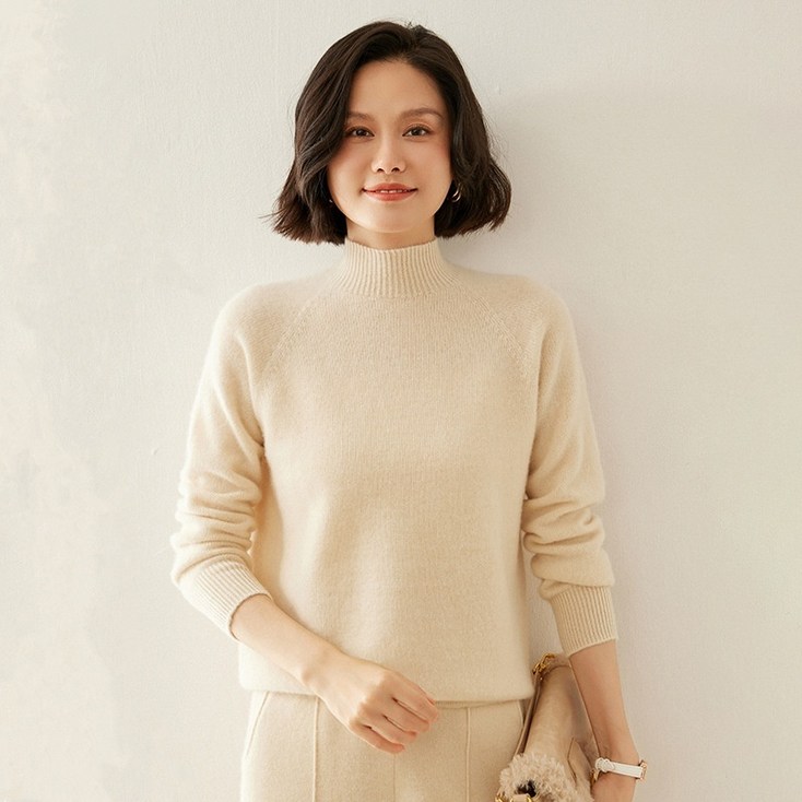 여성 고급니트 캐시미어울 100 반목폴라 데일리 라운드넥 스웨터 6종컬러