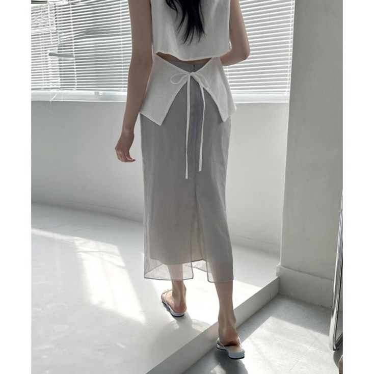 쉬폰 레이어 뒤트임 슬릿 레이어드 롱스커트