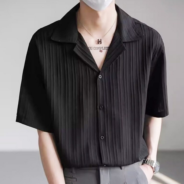 예스라인 카라 오버핏 반팔 셔츠 남자남방 여름셔츠 플리츠셔츠 빅사이즈 예스라인 카라 오버핏 반팔 셔츠 남자남방 여름셔츠 플리츠셔츠 빅사이즈
