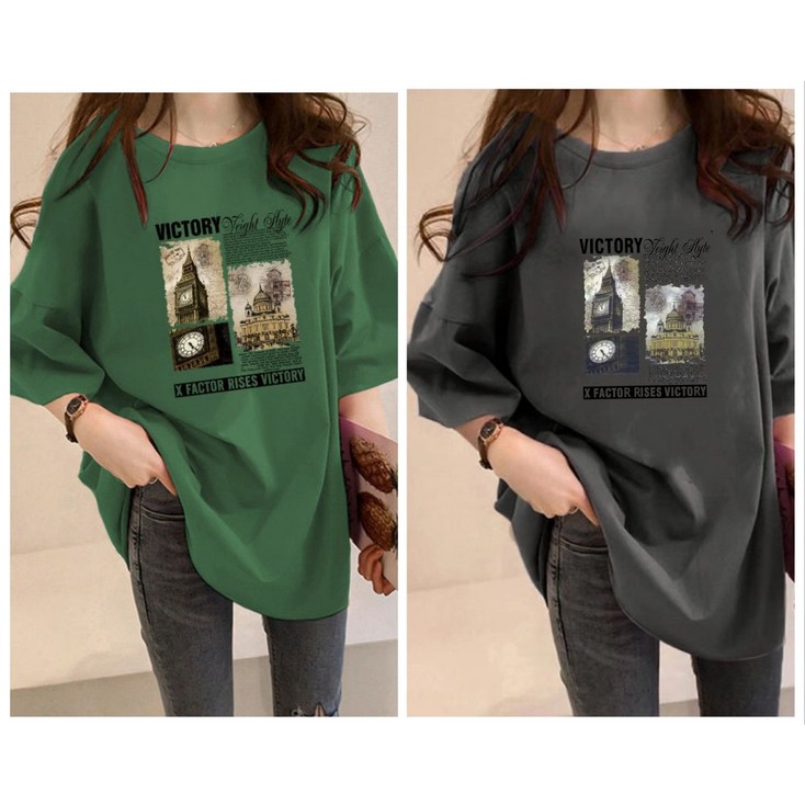 레노이 11 여성 면 반팔 프린팅 루즈핏 오버핏 티셔츠