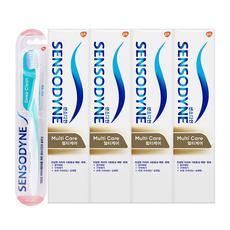 센소다인 멀티케어 치약 100g x 4p  센소다인 딥클린 칫솔, 1세트