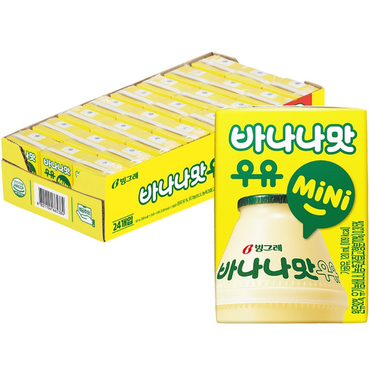 빙그레 바나나맛우유 mini 120ml, 바나나맛, 24개 빙그레 바나나맛우유 mini 120ml, 바나나맛, 24개
