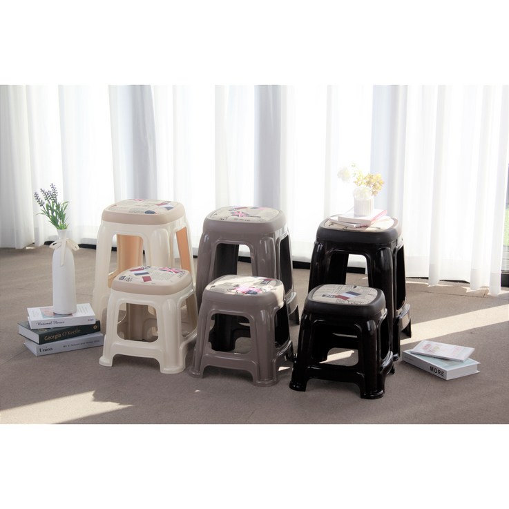 플라스틱 쿠션 사각 의자 간이 휴대용 캠핑 낚시 테라스 의자, 다크브라운