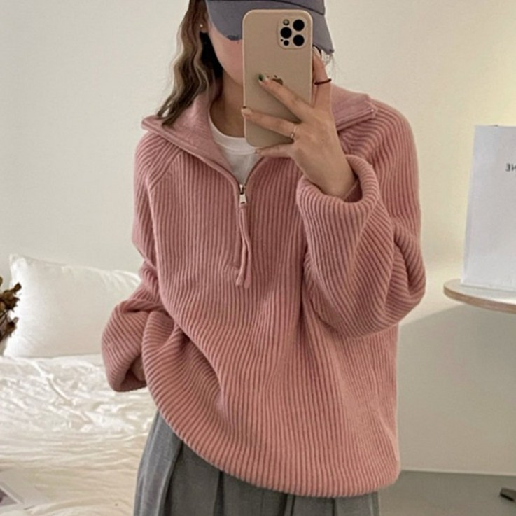 수맘 수엠W 여성 긴팔 골지 스웨터 W37 반집업니트 수맘 수엠W 여성 긴팔 골지 스웨터 W37 반집업니트