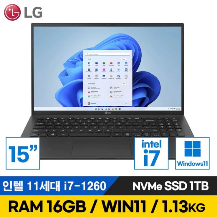 LG 15인치 그램 12세대 i7 1TB 16G 터치스크린 노트북 15Z90Q 윈도우포함, 15인치 터치스크린, WIN11 Home, 16GB, 1TB, 코어i7, 블랙
