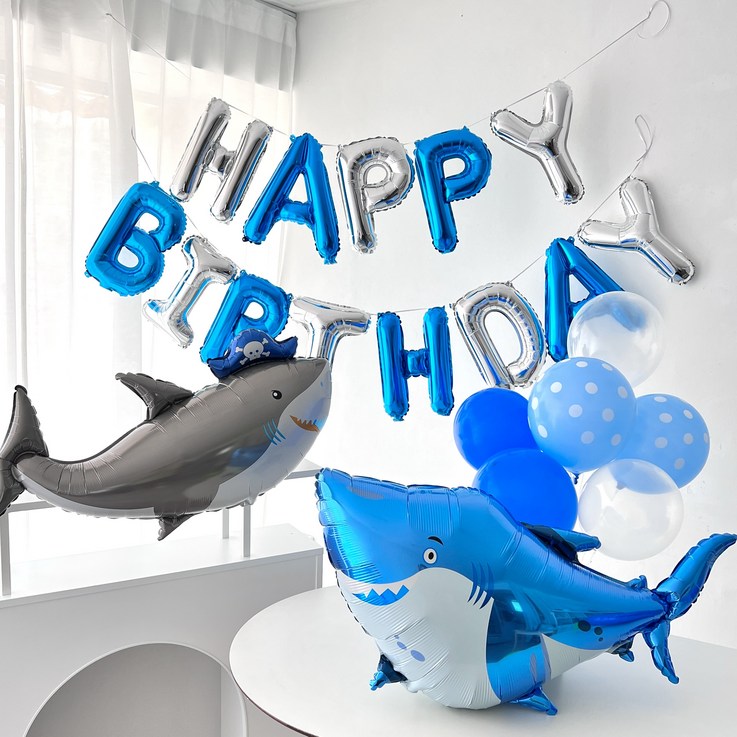 하피블리 상어 풍선 가랜드 생일 파티 용품 세트, 해적상어세트 - 투데이밈