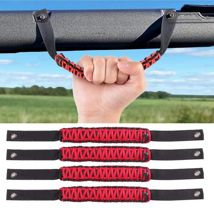 포드 브롱코 2021용 4팩 롤 바 그립 핸들 2 4 도어 브롱코용 안전 및 내구성 파라코드 실내 액세서리 레드