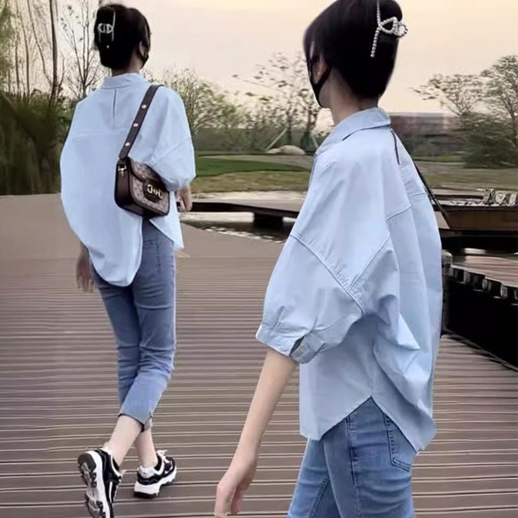 허블리 여성 여름 루즈핏 체형커버 코튼 셔츠 허블리 여성 여름 루즈핏 체형커버 코튼 셔츠