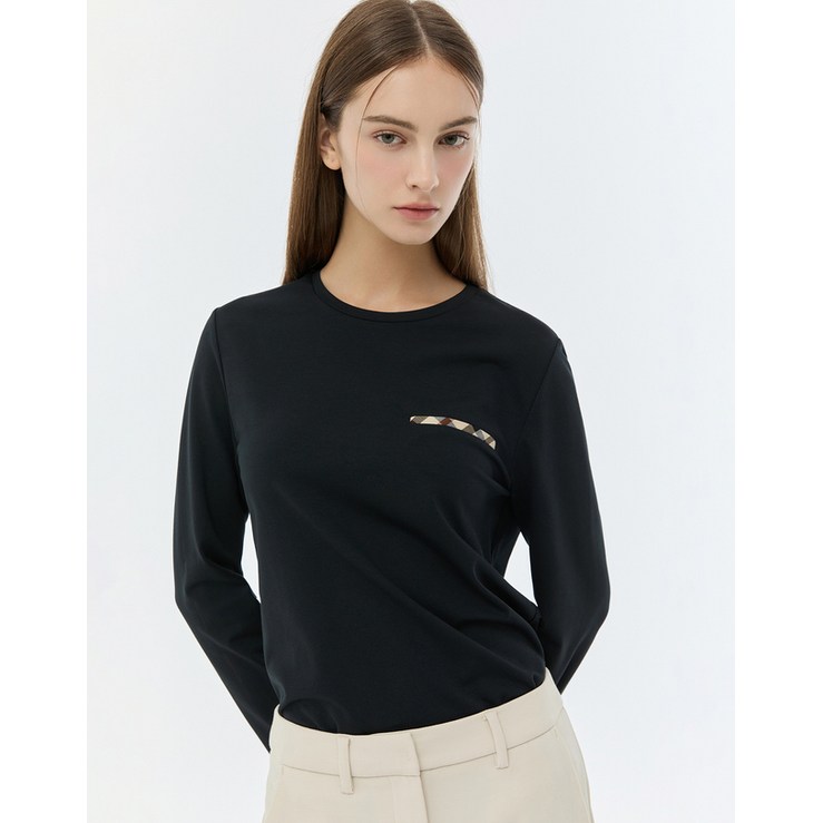 23FW 인기베스트populet블랙 체크배색 긴팔티셔츠 WKTS3D001BK