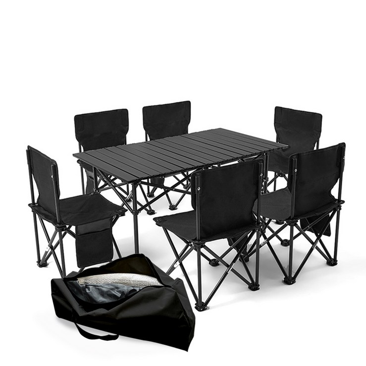 코코프 캠핑 의자테이블 세트 경량 접이식 의자 테이블, 블랙