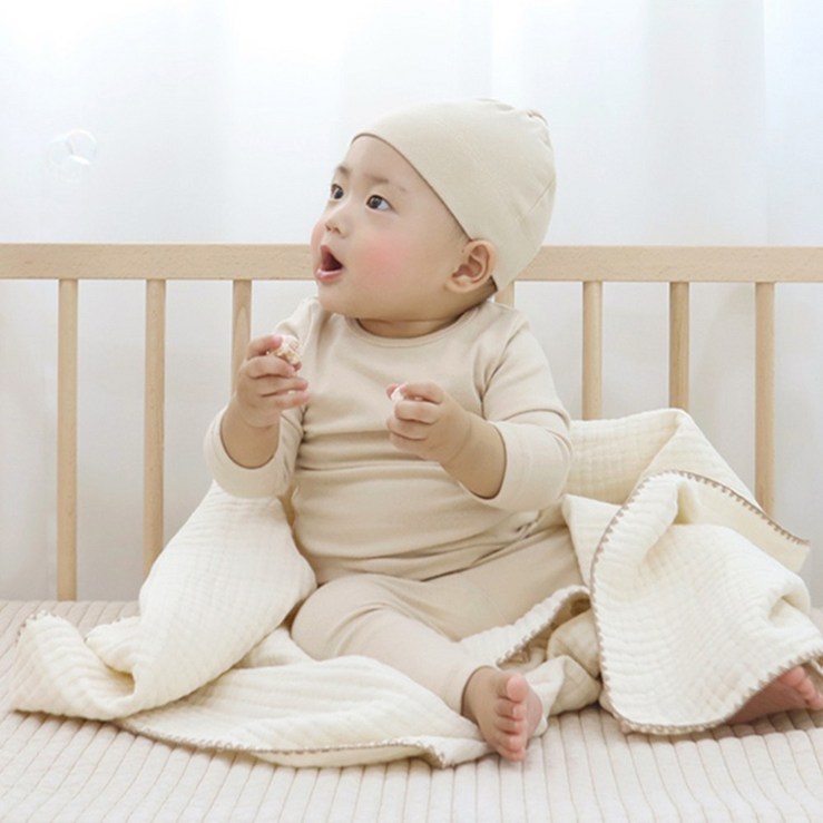 바미블랑 허니멜로 블랭킷 순면 거즈 아기 속싸개 담요 사계절, 아이보리