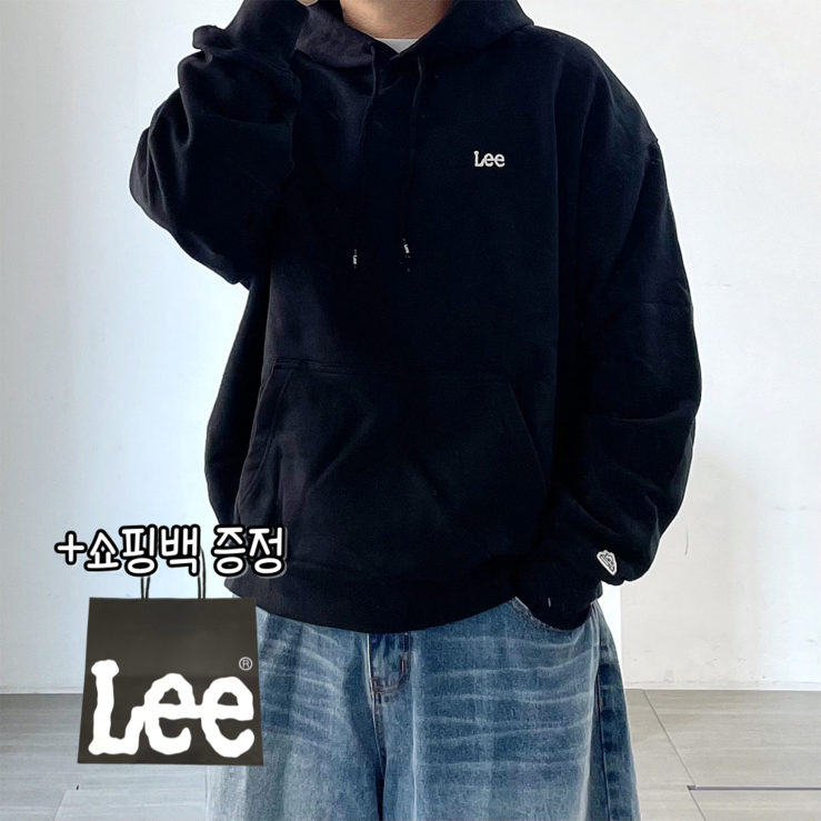 당일출고정품 LEE 리 스몰 트위치 오버핏 후드티 블랙 쇼핑백