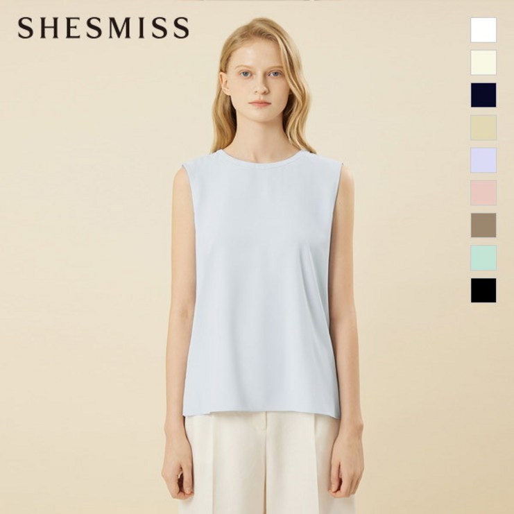 쉬즈미스SHESMISS 쉬즈미스 라운드넥 슬리브리스 블라우스SWWBLN2206