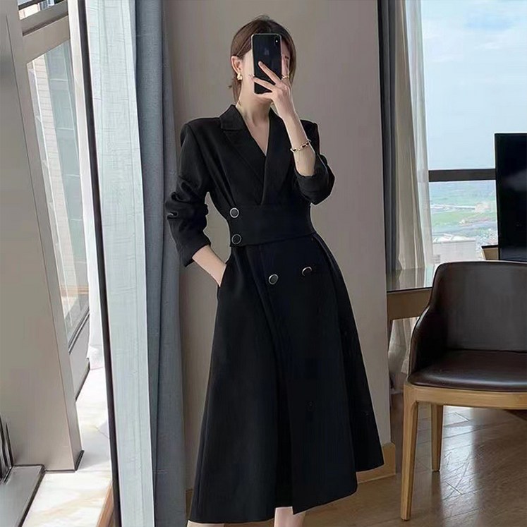 여성용 블랙101 밴더포프 트렌치 더블 버튼 밴드 원피스 CH2318780 여성용 블랙101 밴더포프 트렌치 더블 버튼 밴드 원피스 CH2318780