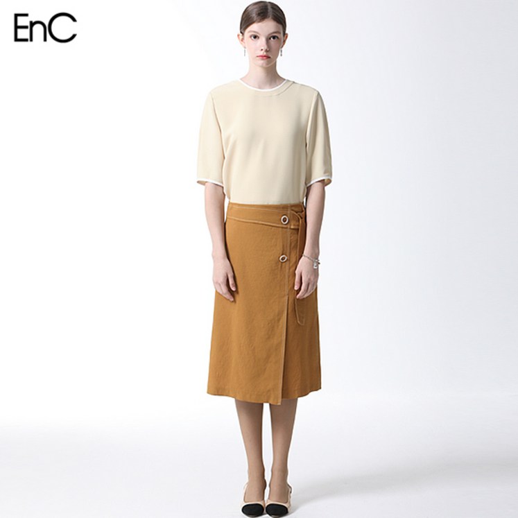 EnC 버튼 포인트 밸트장식 스커트