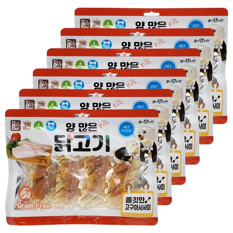 양많은 고구마사사미 1800g 300gx6 대용량 닭가슴살 고구마 육포 저키 영양보충 치석제거 그레인프리 강아지간식, 6개, 300g 양많은 고구마사사미 1800g 300gx6 대용량 닭가슴살 고구마 육포 저키 영양보충 치석제거 그레인프리 강아지간식, 6개, 300g