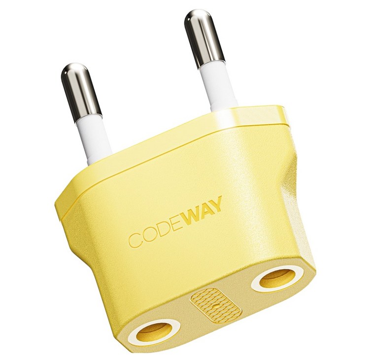 코드웨이 돼지코 220V 변환 유럽형 플러그 여행용 어댑터 옐로우 35x43mm