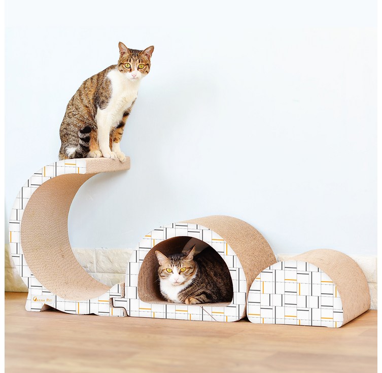 크림펫 고양이 대형 3단분리 고급형 스크래쳐 + 캣닢 하우스형
