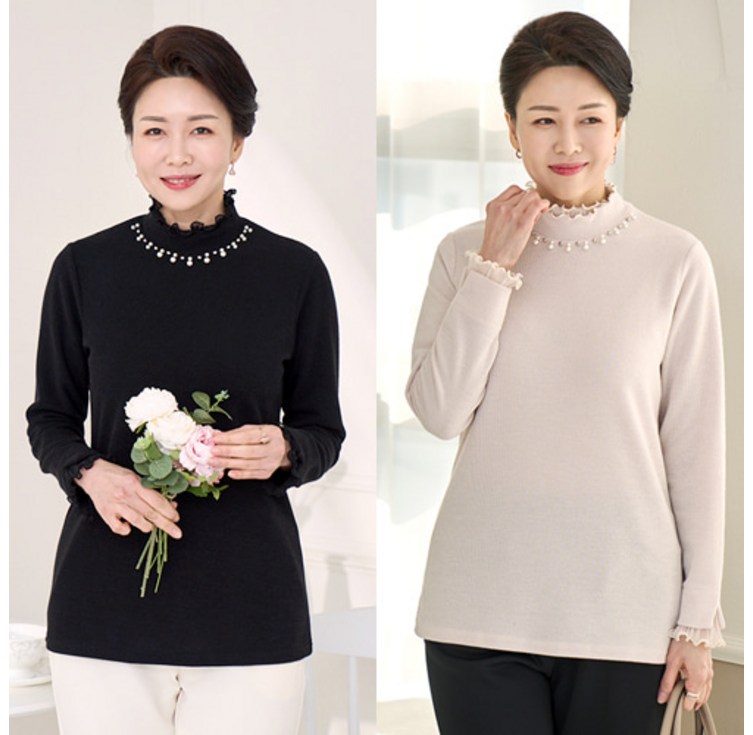 엄마옷 로즈맘 썸데이진주폴라티셔츠