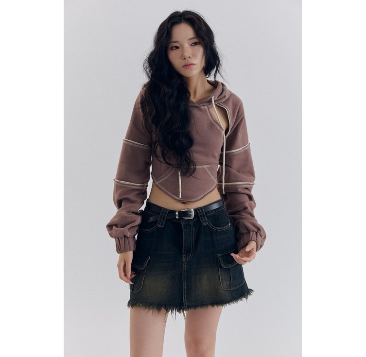 여성 가을 청치마 청미니스커트 라운드 카고 데님 미니스커트 블랙