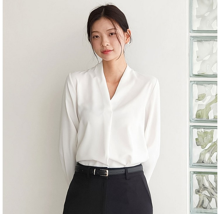 비침없는 V넥 루즈핏 긴팔 블라우스 여리여리 하객 면접 정장 셀디 비침없는 V넥 루즈핏 긴팔 블라우스 여리여리 하객 면접 정장 셀디