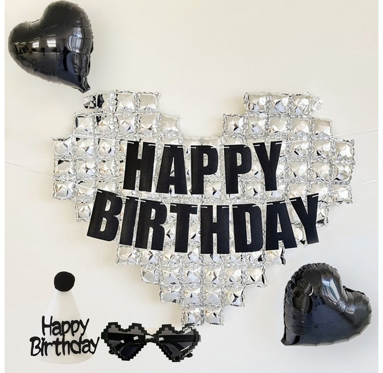 메리파티 남자 생일파티용품 빅하트 풍선 생일가랜드 고깔모자 안경 세트