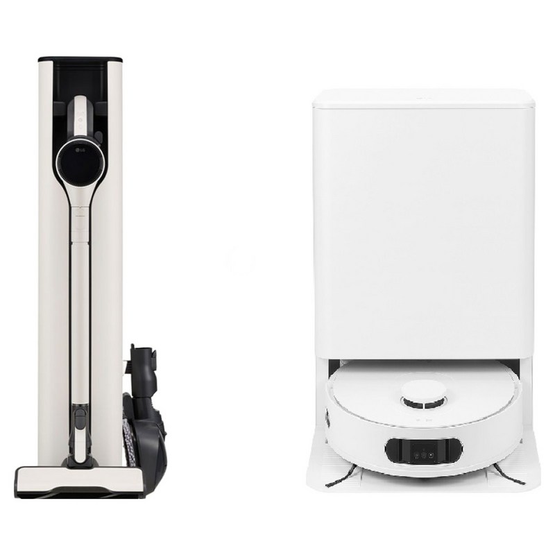 LG전자 코드제로 오브제컬렉션 A9 무선청소기 AX958BWE + 코드제로 AI 오브제컬렉션 로보킹 올인원 프리스탠딩 로봇청소기 B93BHB 세트 방문설치, 카밍 베이지(무선청소기), 에센스 화이트(로봇청소기), AX958BWE-BH 1