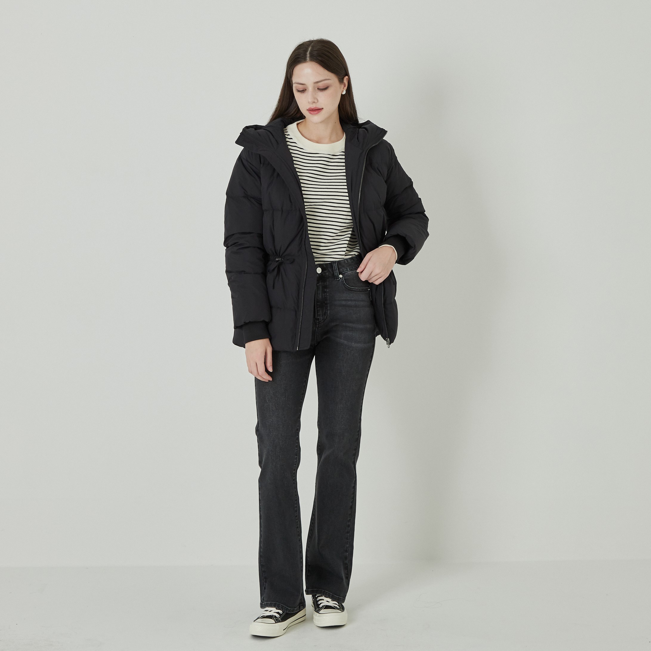 ELLE GIRL 여성 오버핏 덕다운 후드 점퍼 - thumb image