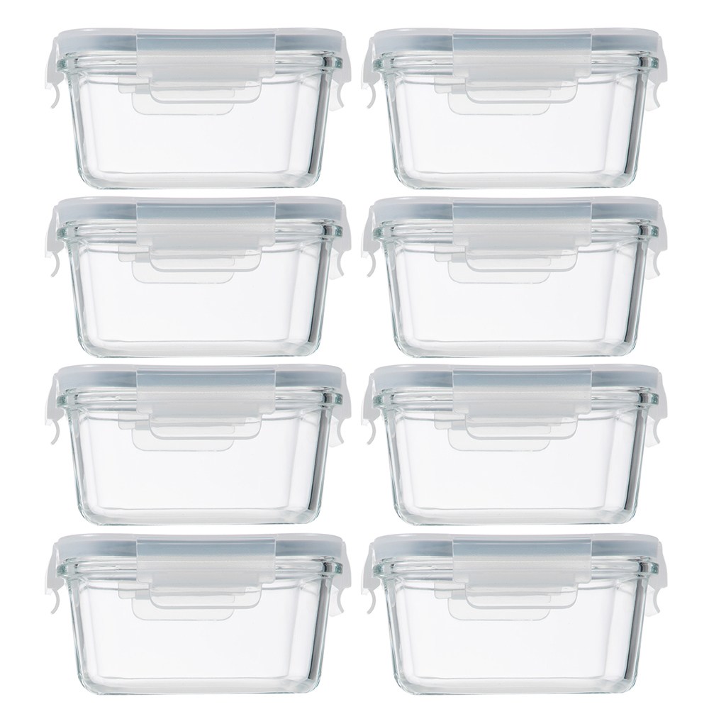코멧 키친 유리 밀폐용기 세트(내열 400도), 8개, 450ml 정사각형 용기 8p - thumb image