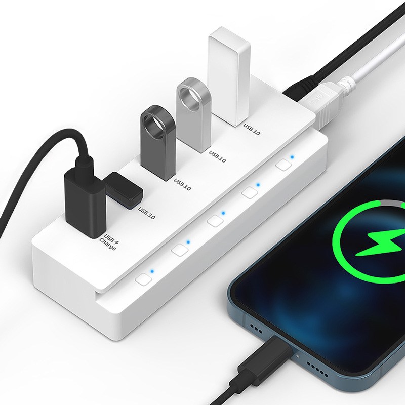 홈플래닛 5포트 USB3.0 유전원허브 (USB*4 + 충전*1) HUB5P-T / HUB5P / C5HUB, 화이트 - thumb image