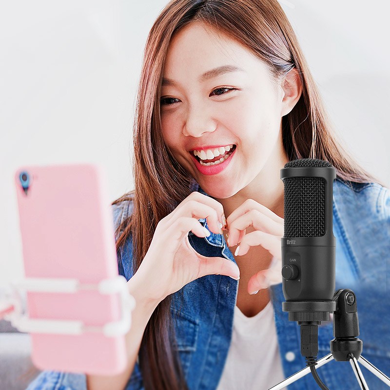 브리츠 방송용 USB 콘덴서 탁상용 스탠드 마이크, BE-STM300 - thumb image
