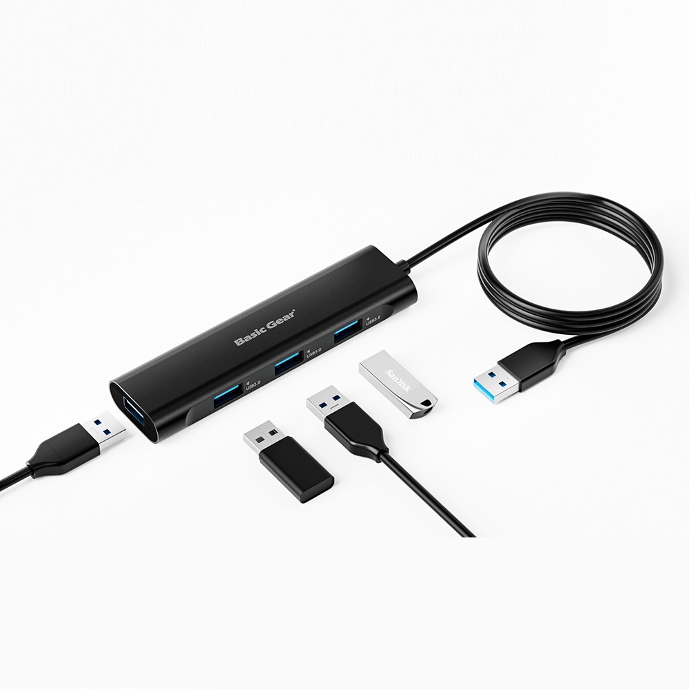 베이직기어 4포트 무전원 멀티포트 USB 3.0 허브, 블랙 - thumb image