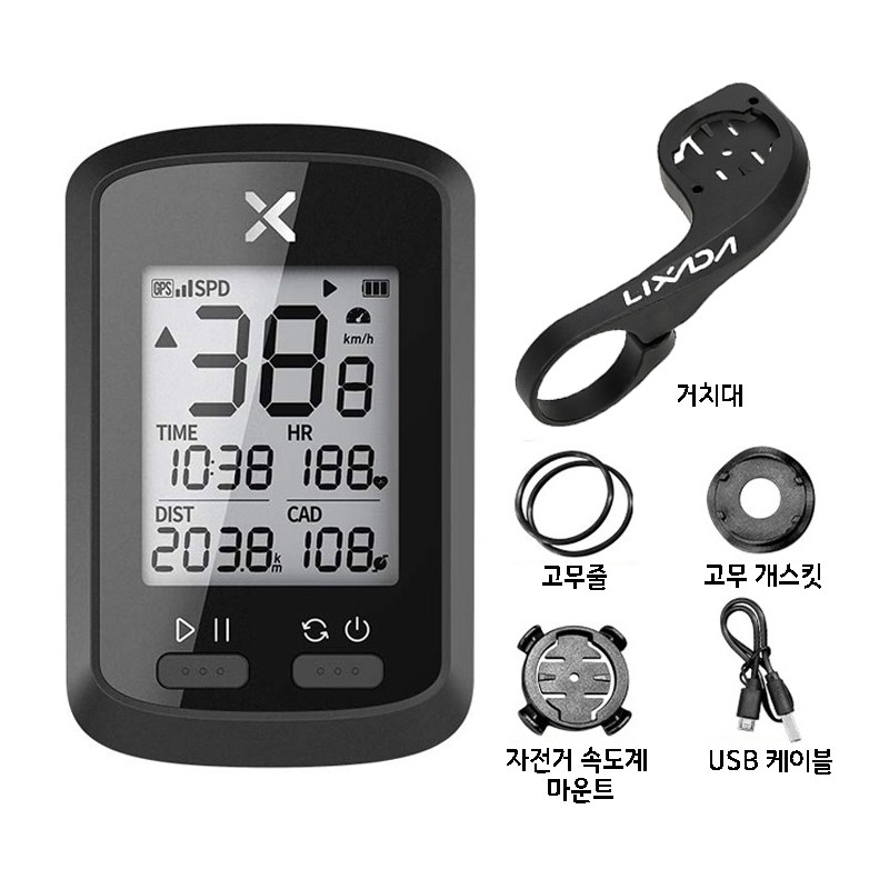Lixada 무선 GPS 자전거 속도계 + 거치대, 블랙 - thumb image