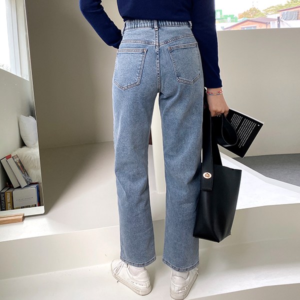 여성 [155 160 165 ~2XL] 후회안해 스판 와이드 롱 데님팬츠 - thumb image